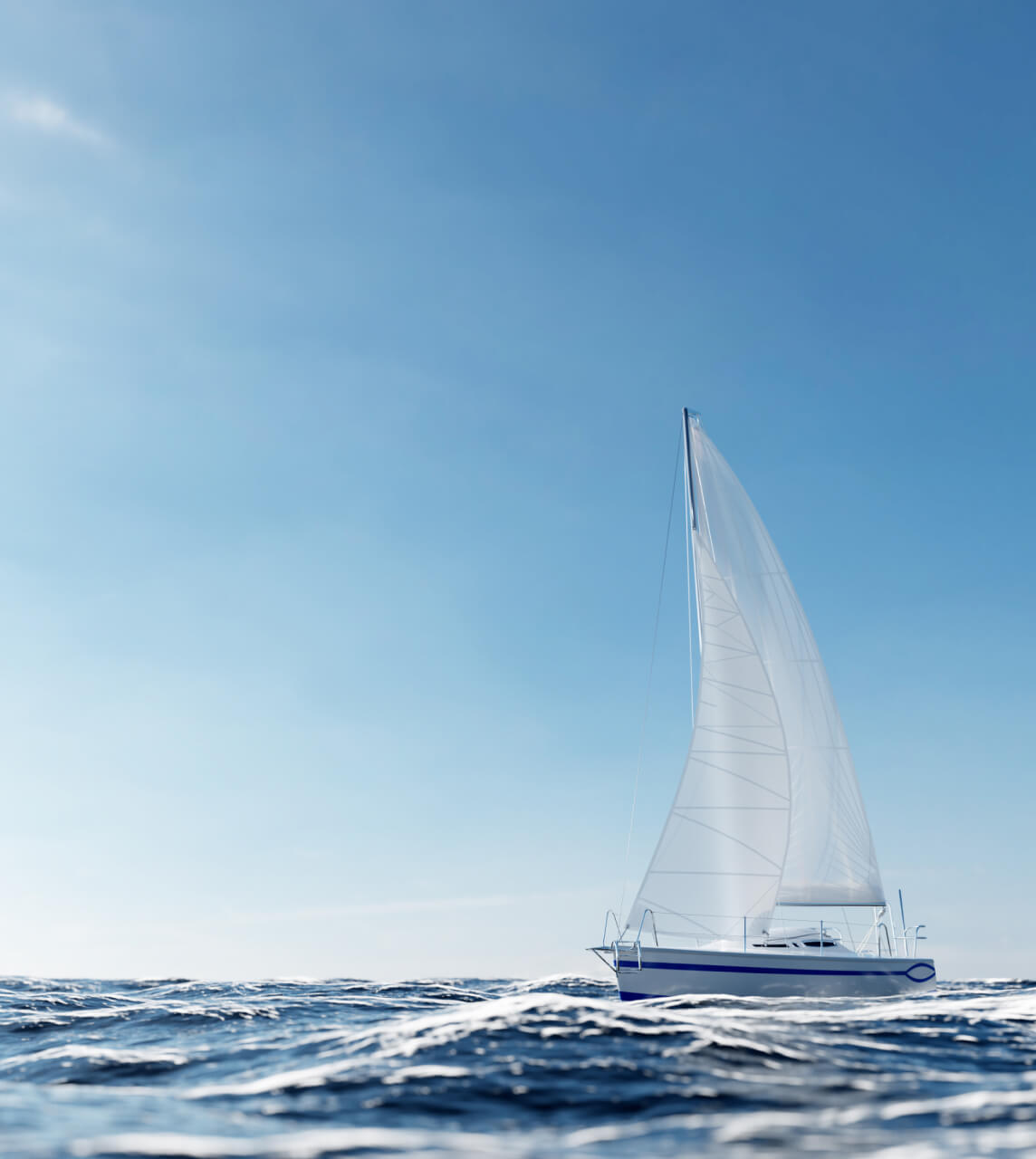 Sailboat Front Angle on Blue Water