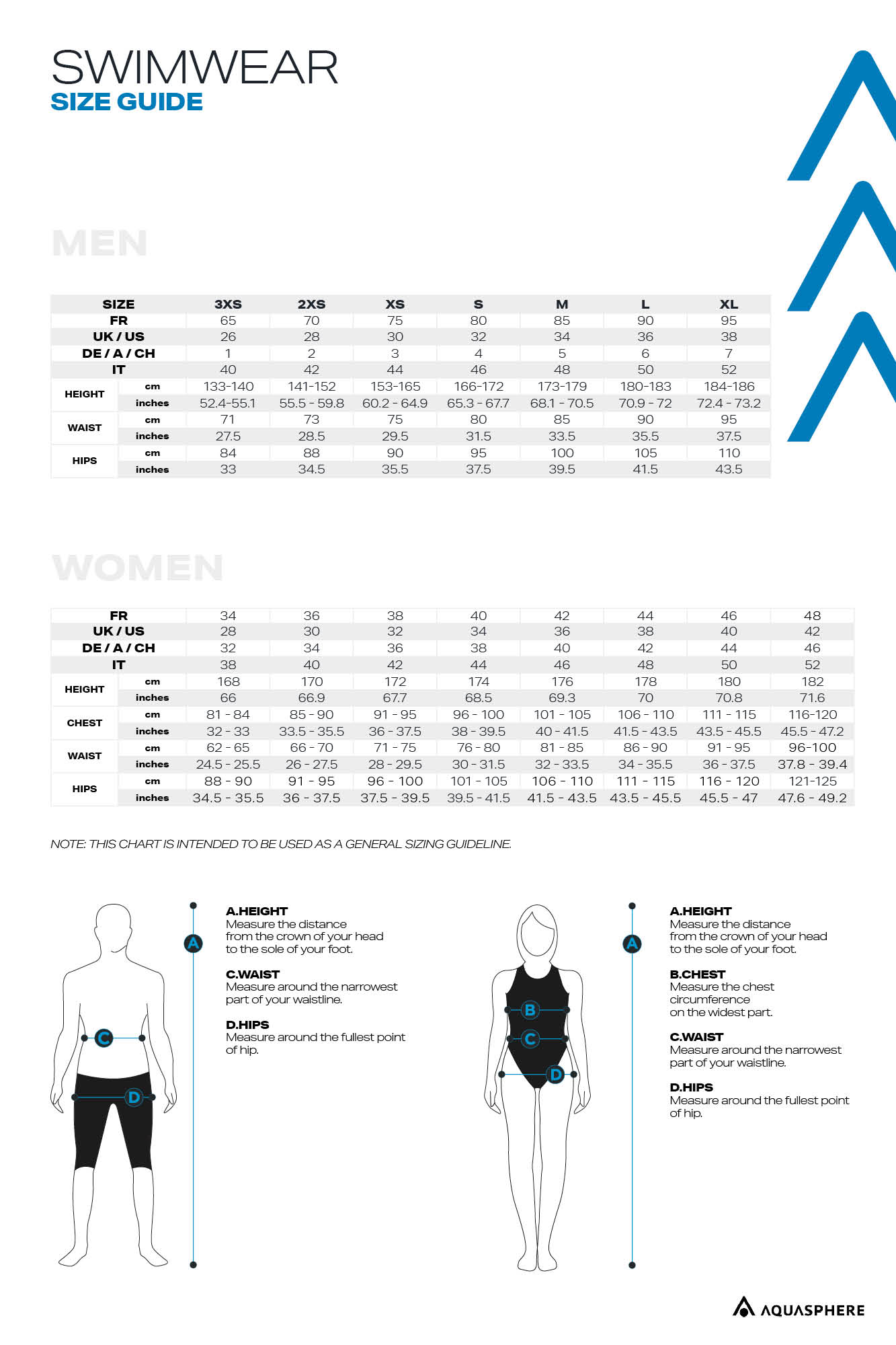 ESSENTIAL DIAMOND BACK ADJUSTABLE - WOMEN'S SWIM SUIT - Size guide