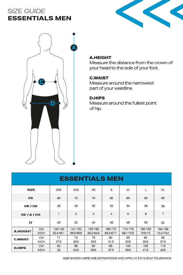 ESSENTIALS BOXER - MEN'S SWIM SUIT - Size guide